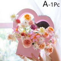 심장 휴대용 꽃 상자 로맨틱 포장 종이 여성 선물 바구니 크래프트 가방 사랑, 01 A