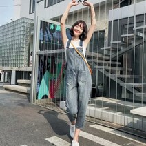 여성 학생 청 데님 멜빵 팬츠 점프수트 바지 캐주얼 봄 간절기 일상 오버롤