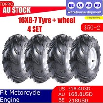 atv타이어부품 4륜오토바이타이어 4륜바이크타이어 4pcs 16x8.00-7 atv 휠 림 16x8-7 168-7 16x8x73939 타이어 고 카트 110cc 카트