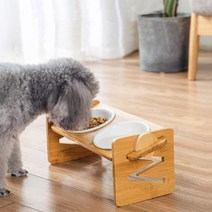 (국내당일발송/제이마켓) 1구 2구 3구 높이 조절 애견 강아지 고양이 겸용 밥그릇 도자기 식기 포함 원목 식탁, 식탁 밥그릇 포함(3구)   다용도 행주