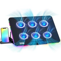 AOYATEC 6개의 조용한 LED 팬이 있는 노트북 쿨링 패드 RGB 조명 노트북 쿨러 스탠드 듀얼 USB 2.0 포트 12-17인치 노트북용 풍속 조절 가능 노트북 게