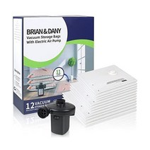 BRIAN DANY 전기 펌프가 있는 진공 보관 가방 의류 매트리스용 밀폐 공간 절약 12팩(점보 4개 4라지 4미디엄)