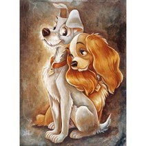 다이아몬드 페인팅 만화 초상화 풀 라운드 모자이크 자수 크로스 스티치 아트 방 DIY 장식, 30x40cm, Lady and the Tramp
