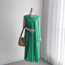 [라둠] 여름 민소매 A라인 훌 얇은 롱 면 데일리 바캉스 원피스