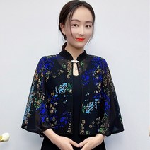 케이프블라우스 쉬폰 태양 보호 셔츠 용 여름 짧은 케이프 코트 하이 엔드 프린트 숄 서양식 탑스 커버 업 스커트 포함 여성