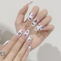 네일파츠 네일샤이너 붙이는네일 네일연장 네일스탬프 네일재료 붙이는손톱 네일 롱 네일팁 네일팁 24pcs 나비 디자인 손톱에 전체 커버 프레스 뷰티 아트 손톱에 긴 관 44, 1013
