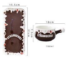 샐러드볼추천 이케아법랑 이케아파스타접시 법랑그릇 이케아접시 700ml 귀여운 만화 딸기 인쇄 우유 수프 세라믹 그릇 냄비 핸들 샐러드 그릇 접시 플래터 트레이 아침 식사 식기, 갈색 그릇과 쟁반