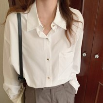 증명사진블라우스 흰색 여성 드레이프 오픈 카라 남방