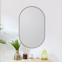 욕실 벽거울 상반신 거울 타원형 화장대 벽걸이 화장실 세면대, 블랙