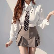 [붙어있어요] 브이넥 조끼 셔츠세트 투피스 하이틴 뉴진스룩 프레피 교복 스쿨룩 니트조끼