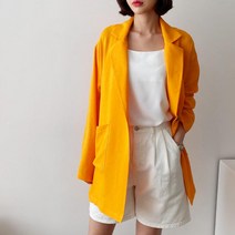 브이와이 여자 린넨 혼방 오버핏 롱 비비드 자켓