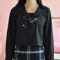 차분한 네이비 체크 블랙 리본 넥타이 교복 학생복