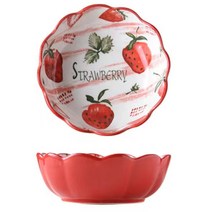 YSHOULD인스 크리에이티브 일식 손그림 도자기 그릇 귀여운 면그릇 딸기 레이스 그릇 가정용 베이킹 밥그릇, 딸기 레드