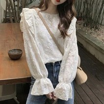 브이와이 여자 크림색 프릴 로맨틱 페미닌 비침 블라우스