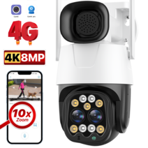 AI 추적 오디오 보안 CCTV 카메라 4K 8MP 4G SIM 카드 야외 와이파이 2.8mm-8mm 듀얼 렌즈 10X 줌 IP H.265, 09 8MP 4G With 128G_01 EU 플러그