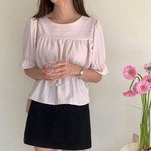 퍼니걸스 6428 데일리 라운드 셔링 반팔 여성 블라우스 여성의류