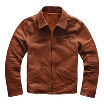 바이커자켓오토바이의복 2022 라이트 브라운 아메리칸 캐주얼 스타일 정품 가죽 남성 플러스 사이즈 4 리얼 천연 양가죽 가을 슬림 피트 코트, 연한 갈색, XL