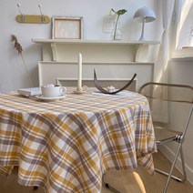 목화베리 파스텔체크 식탁보 코튼 홈까페 빈티지컷팅 캠핑테이블보, 초코마티니, 160*90