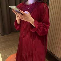 실크 봄 팔뚝커버 벌룬 퍼프소매 루즈핏 롱원피스 드레스