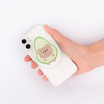 코일톡 아이폰 과일 곰돌이 맥세이프 그립 톡 스마트톡 자석 탈부착 아보카도, 아보카곰, 화이트