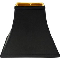 25.4cm W Shantung 패브릭 슬랜트 스퀘어 벨 하드백 램프쉐이드 블랙/골드 안감, 01 9
