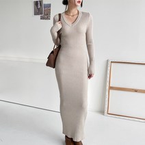 여성 골지 니트 롱 스판 골지V 원피스