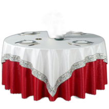 원탁포 방수방유 세탁면제 식탁매트 뜨겁지 않은 원형 북유럽 호텔 레스토랑 원탁 테이블매트 패브릭 식탁보80759, 만년청은백방+플라워차이나레드, 120cm