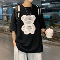 남자반팔티 여자 오버핏 박스 반팔 티셔츠 인쇄 곰 남자 대형 브랜드 남성 탑 여름 남여