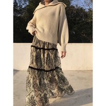 벨벳 띠 트리밍 레이스 자수 롱 스커트 웨딩촬영 파티 하객룩 돌잔치