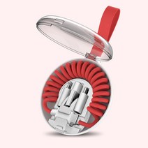 휴대용 스프링 멀티 케이블 세트 C타입 8핀 5핀 USB, 레드, 1개
