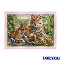 ForU27 조각 직소퍼즐 액자세트 행복한 호랑이가족 모던핑크 1000개 퍼즐 피스, 상세페이지 참조