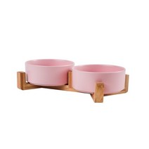 고양이 정수기 급수기 강아지 음수대 식수대 나무 받침대가 있는 세라믹 개 먹이 큰, 30.pink Double Bowl - L 850ML