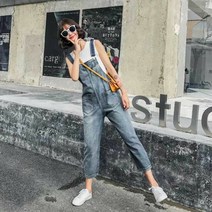 [KT알파쇼핑]여자 연청 멜빵 발랄 스타일 여행 학생 긴바지 코디