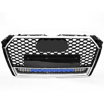 튜닝그릴망RS4 스타일 프론트 스포츠 육각 메쉬 허니 콤 후드 그릴 광택 블랙 아우디 B9 2017-2018 자동차, 01 Black Emblem