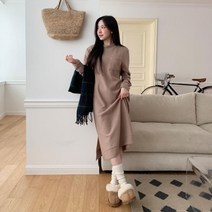 옷자락 [옷자락] 여자 원포켓 데일리 마실룩 트임스판 맨투맨 롱원피스