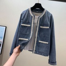 라운드자켓 여성 노카라 오피스룩 데님 재킷 반팔 라운드 넥 탑 캐주얼 봄 가을