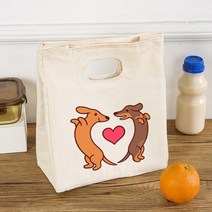 혼밥 1인용 집밥 점심 직장인 학생 도시락 닥스훈트 신선한 쿨러 가방 캔버스 휴대용 절연 열 가방 여성용 키즈 상자 토트 피크닉 식품 보관 파우치, q03028-tbbg-c