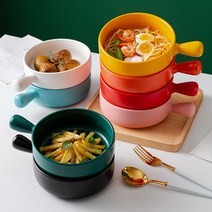 손잡이 앞접시 도자기 오븐 파스타볼 라면 밥그릇 T40, T40-그린