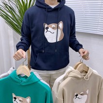 애드매이브 남녀공용 부드러운 특양면 시바견 패치 오버핏 커플 후드티 5컬러