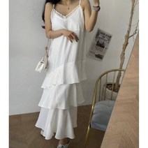 레이스 사계절 뷔스티에 쉬폰 프릴 나시 캉캉 언발 롱 원피스 2col 레이어드 하객 여행 휴가 비치 바캉스룩