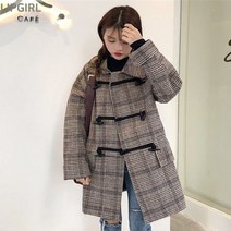 립걸노미 체크 모직 더플코트