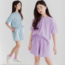 미니로이 루틴 여아 남아 공용 반팔 반바지 무지 허리밴딩 상하의 세트 (티셔츠 바지)