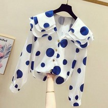 땡땡이 도트 블라우스 셔츠 브이넥 버튼 루즈핏 티셔츠 여성 봄 오버사이즈 캐주얼