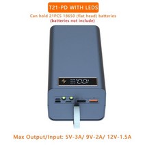 21x18650 파워뱅크 케이스 PD3.0 QC4.0 LED DIY 배터리 보관함, Fast Charge-Black