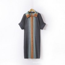 플리츠 원피스 카라 브이넥 롱셔츠 투톤 반팔