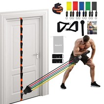 WeluvFit 저항 밴드 운동을 위한 도어 앵커 스트랩 홈 피트니스용 10포인트 체육관 부착물 벤치 프레스 데드리프트 스미스 바벨 스쿼트용 휴대용 운동 장비 쉬운 설치, 5 bands