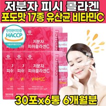 식약처 식약청 해썹 인증 인정 포도맛 비린맛 없는 자분자 저분자 피쉬 피시 생선 콜라겐 collagen 펩타이드 펜타이드 17종 유산균 비타민C 히알루론산 하이루론산 분말 스틱, 30포 X 6박스 (6개월분) + 알약케이스