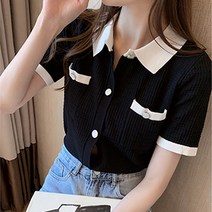 라라벨 여성용 카라 가디건 델라 반팔 니트 카라가디건 여성가디건