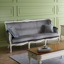 오브제 프렌치 엔틱 3인용 소파 화이트 빈티지 벨벳, 화이트빈티지