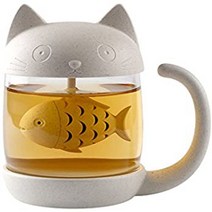 Digoon 10 oz Cute Cat Glass Cup Tea Mug With Fish Tea Infuser Strainer Filter, 1